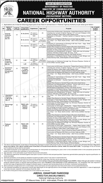 NHA - National Highway Authority 2023 Jobs - Apply On www.nha.gov.pk