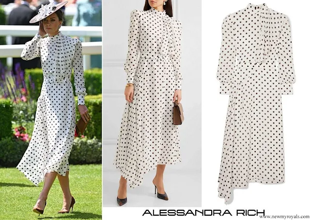 Kate Middleton wore ALESSANDRA RICH Asymmetric Polka-dot Silk Crepe De Chine Dress