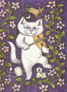 cat and a fiddle, derived from Bastet image with her sistrum