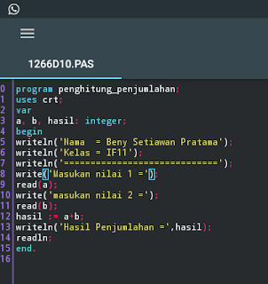Script Pascal Program Penjumlahan