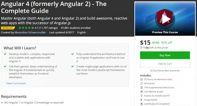 [92% Off] Angular 4 (formerly Angular 2) - The Complete Guide| Worth 190$