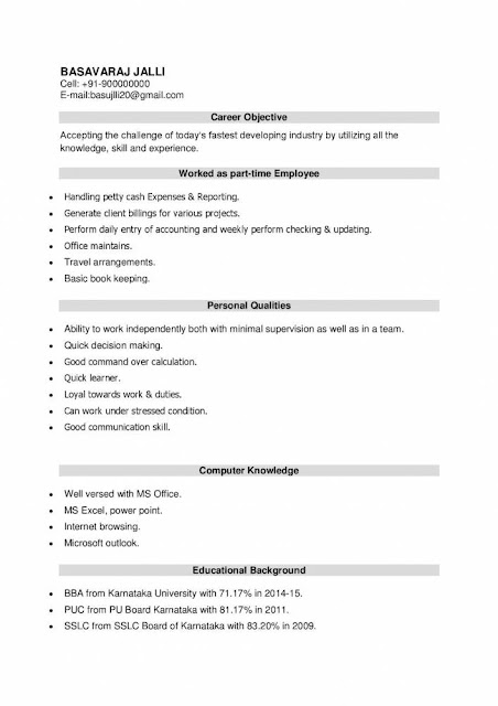 Latest Resume Format for BBA Freshers - Download - Resume 