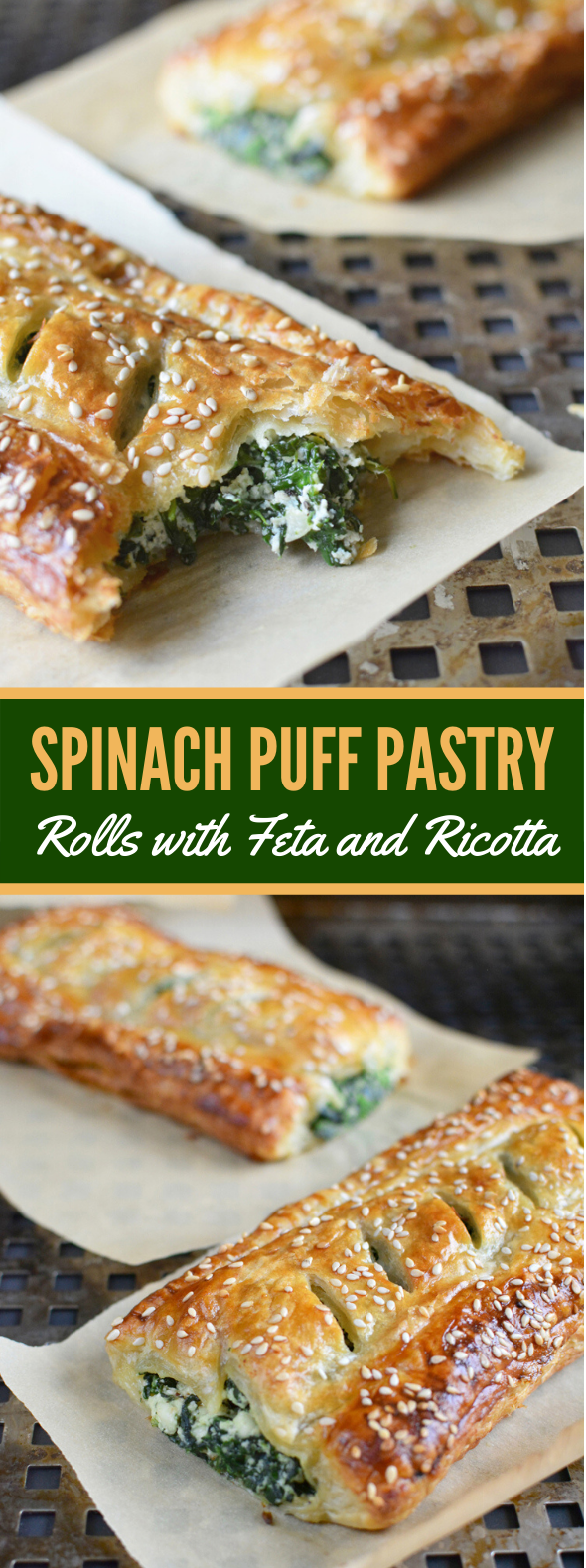 SPINACH PUFF PASTRY ROLLS WITH FETA & RICOTTA #vegetarian #appetizers