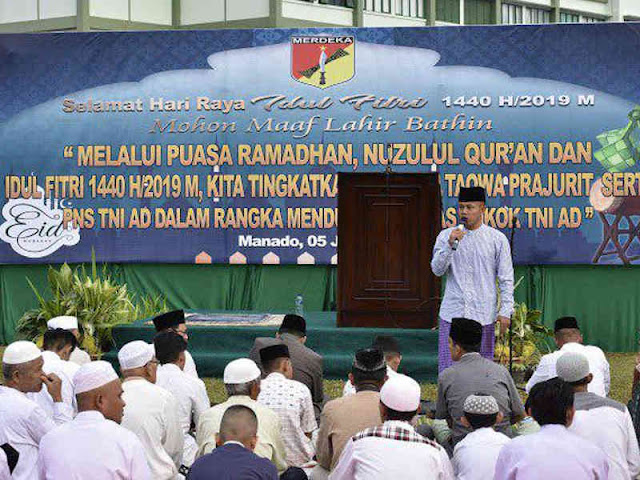 Kodam Merdeka Selenggarakan Shalat Idul Fitri 1440 Hijirah di Halaman Makodam