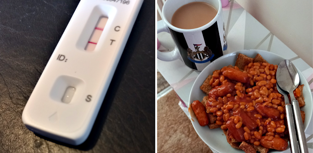 Positive test and cuppa and food