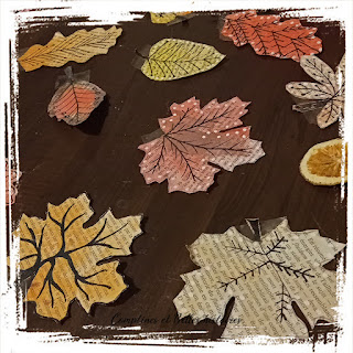 Des feuilles d'automne en papier imprimé Activité manuelle pour les enfants en pages de roman imprimé et peinture - Audrey Janvier