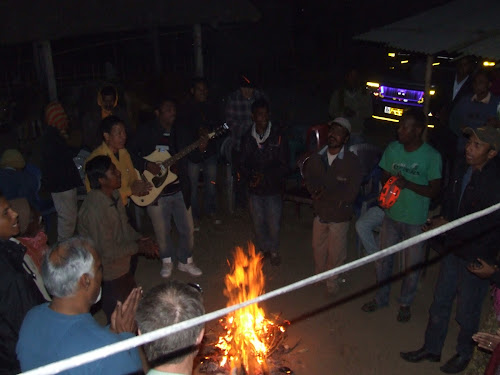 Dancing and singing worship around the fire!