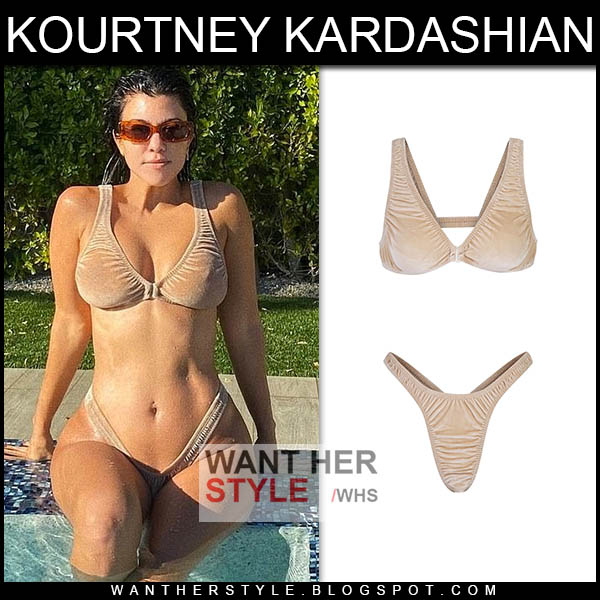 Kourtney Kardashian in beige bra and thong