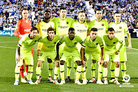 F. C. BARCELONA - Temporada 2018-19 - Ter Stegen, Umtiti, Piqué, Rakitic, Busquets y Vermaelen; Leo Messi, Sergi Roberto, Dembélé, Munir y Coutinho. C. D. LEGANÉS 2 (El Zhar, Óscar Rodríguez) F. C. BARCELONA 1 (Coutinho). 26/09/2018. Campeonato de Liga de 1ª División, jornada 6. Leganés, Madrid, estadio de Butarque.