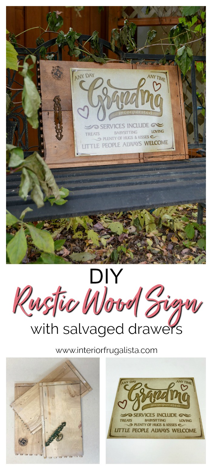 DIY Rustic Wood Sign With Salvaged Drawers