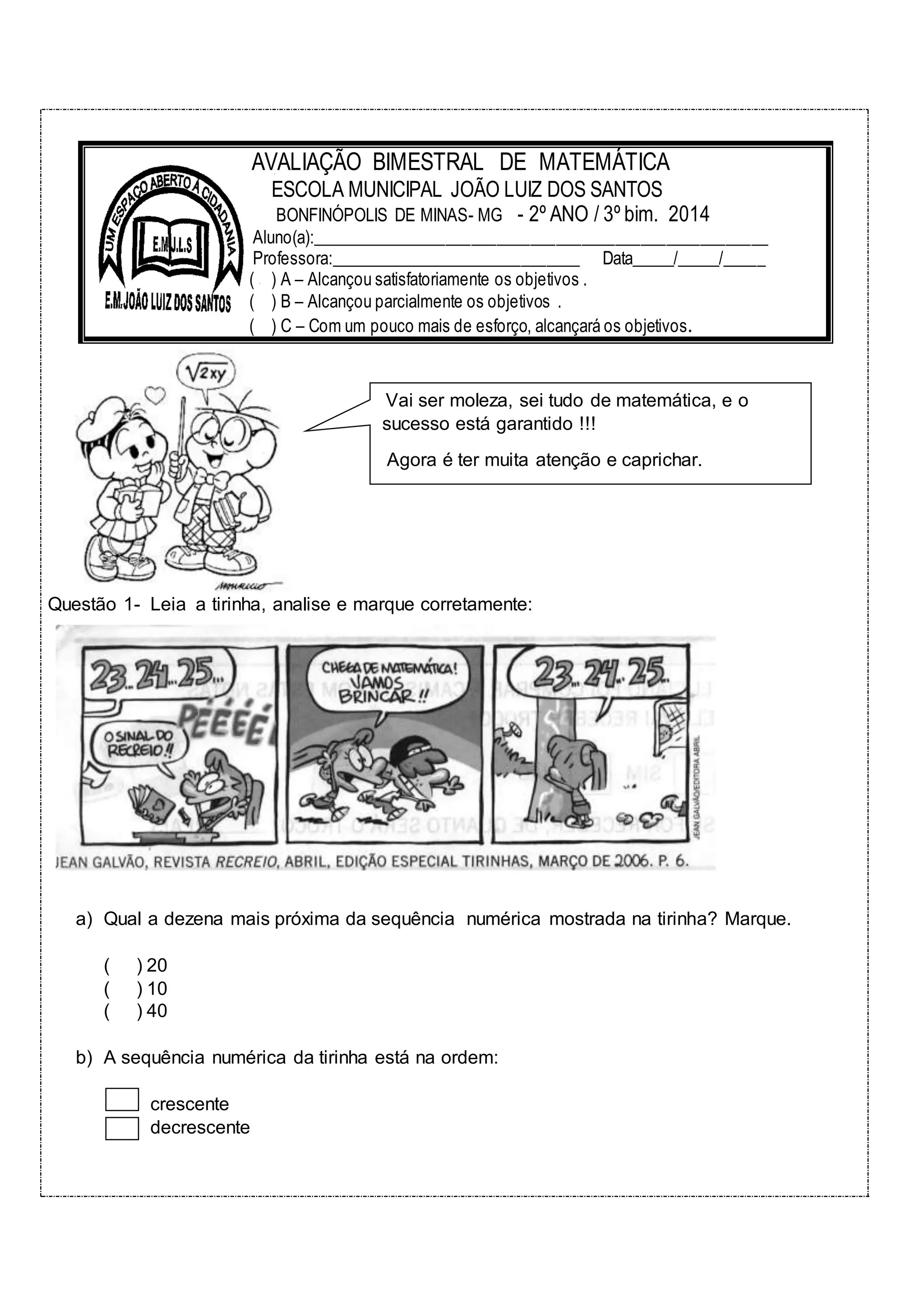 Avaliação Bimestral de Matemática 2º Ano