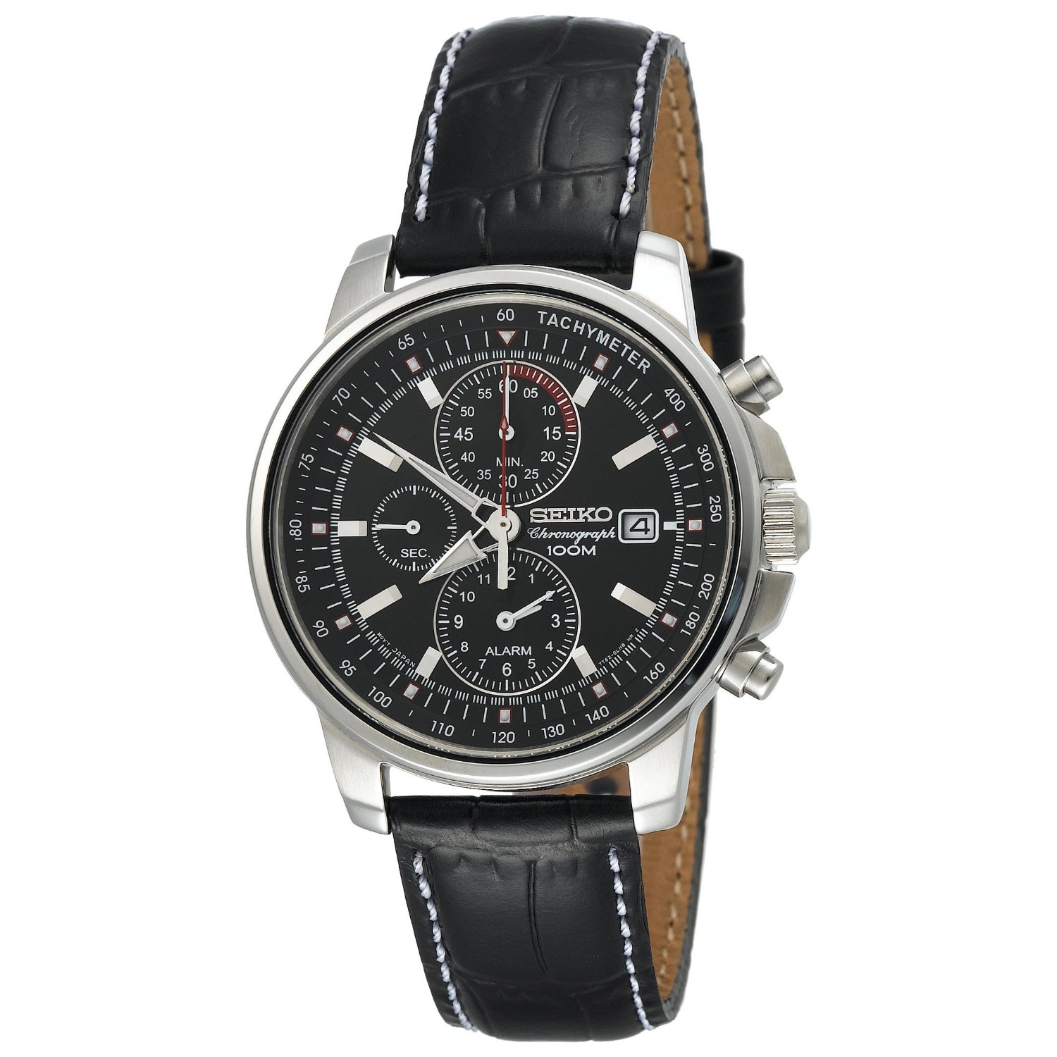 Seiko Men's SNAB65 Alarm Chronograph Leather Strap Watch