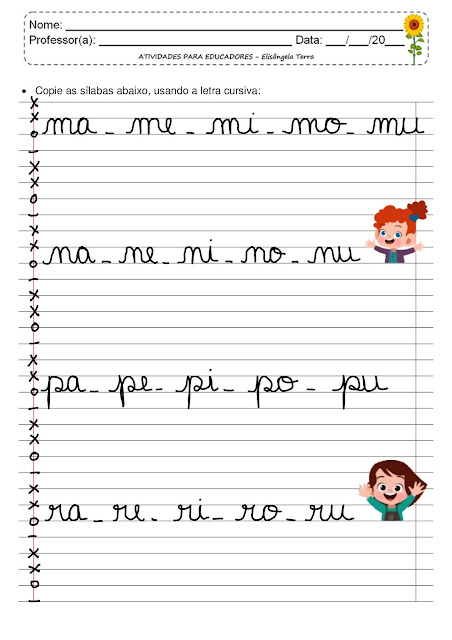 Treinando letra cursiva - Famílias silábicas das letras M, N, P, R jpg