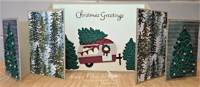 Rhapsody in craft, #heartofchristmas, #heartofchristmas2022, fancy fold card, cascading display fun fold, Tree Lot Dies, Trees for Sale, Christmas Cards, Stampin' UP