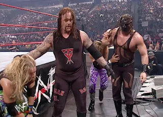 WWE / WWF No Way Out 2001 -  Kane wore a rare all-black attire for his tag team match with The Undertaker versus Edge & Christian