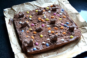 chocolate fridge traybake with cadbury's dairy milk and some Easter treats