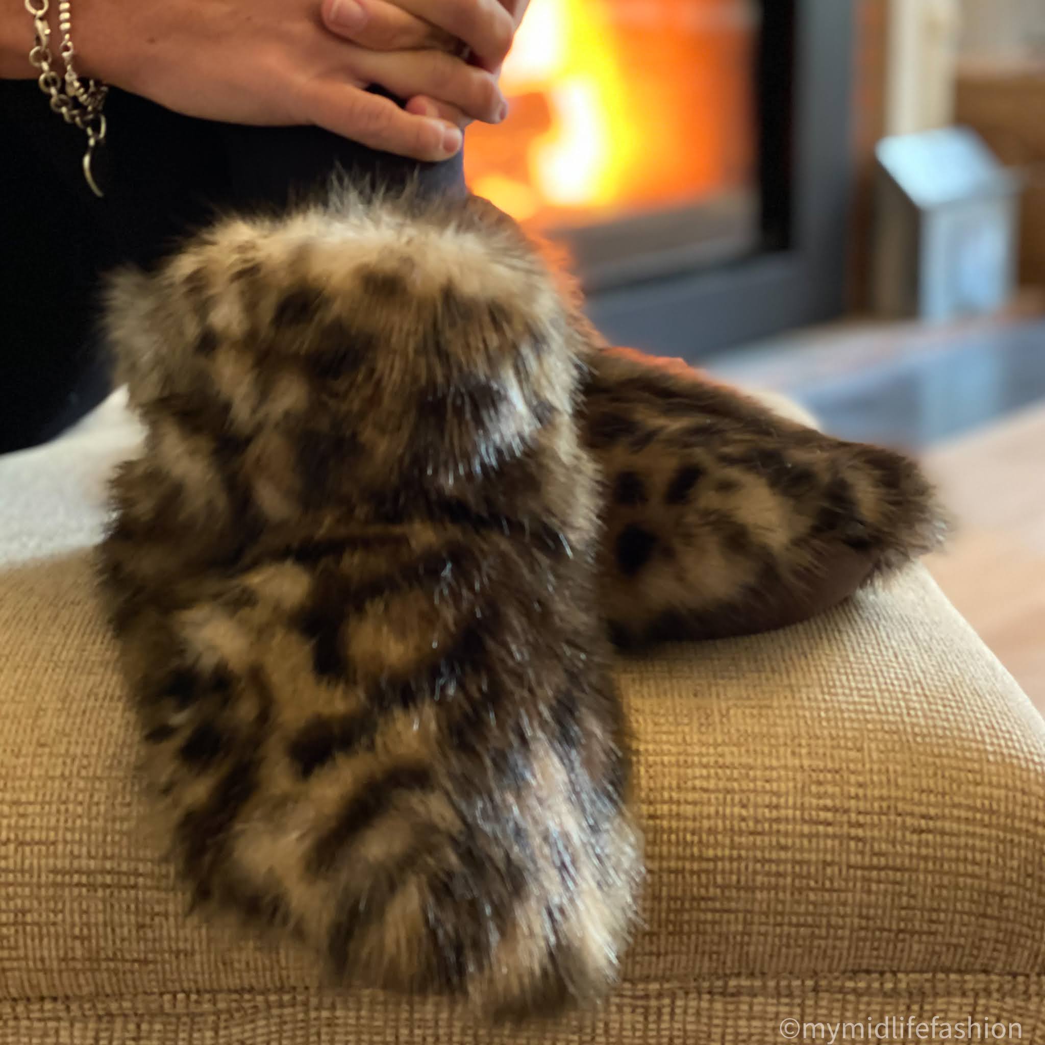 my midlife fashion, Helen Moore slipper boots in ocelot