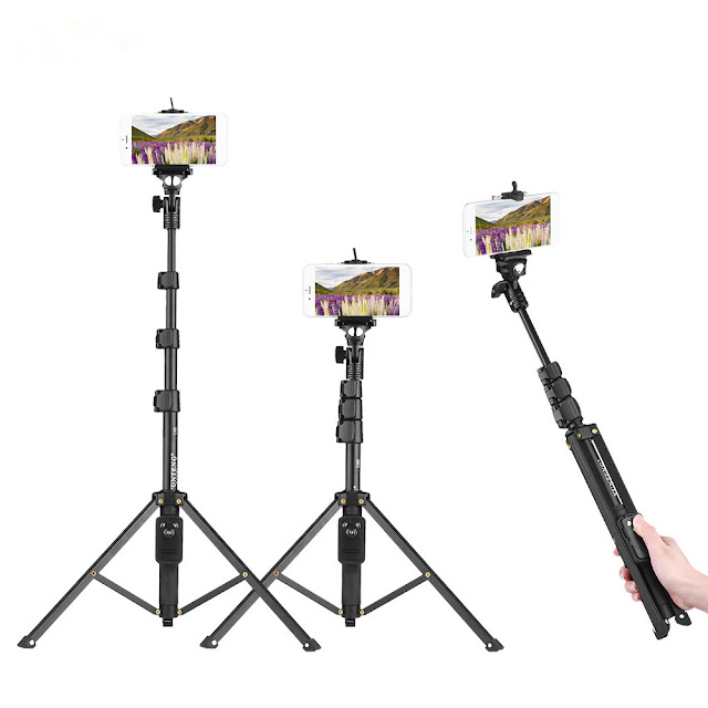 YUNTENG VCT-1388 Aluminum Tripod Selfie Stick with Phone Hoder Remote Control for Mobile Phone 