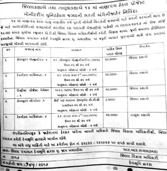 District Panchayat Devbhumi Dwarka Recruitment 2017 for Various Posts