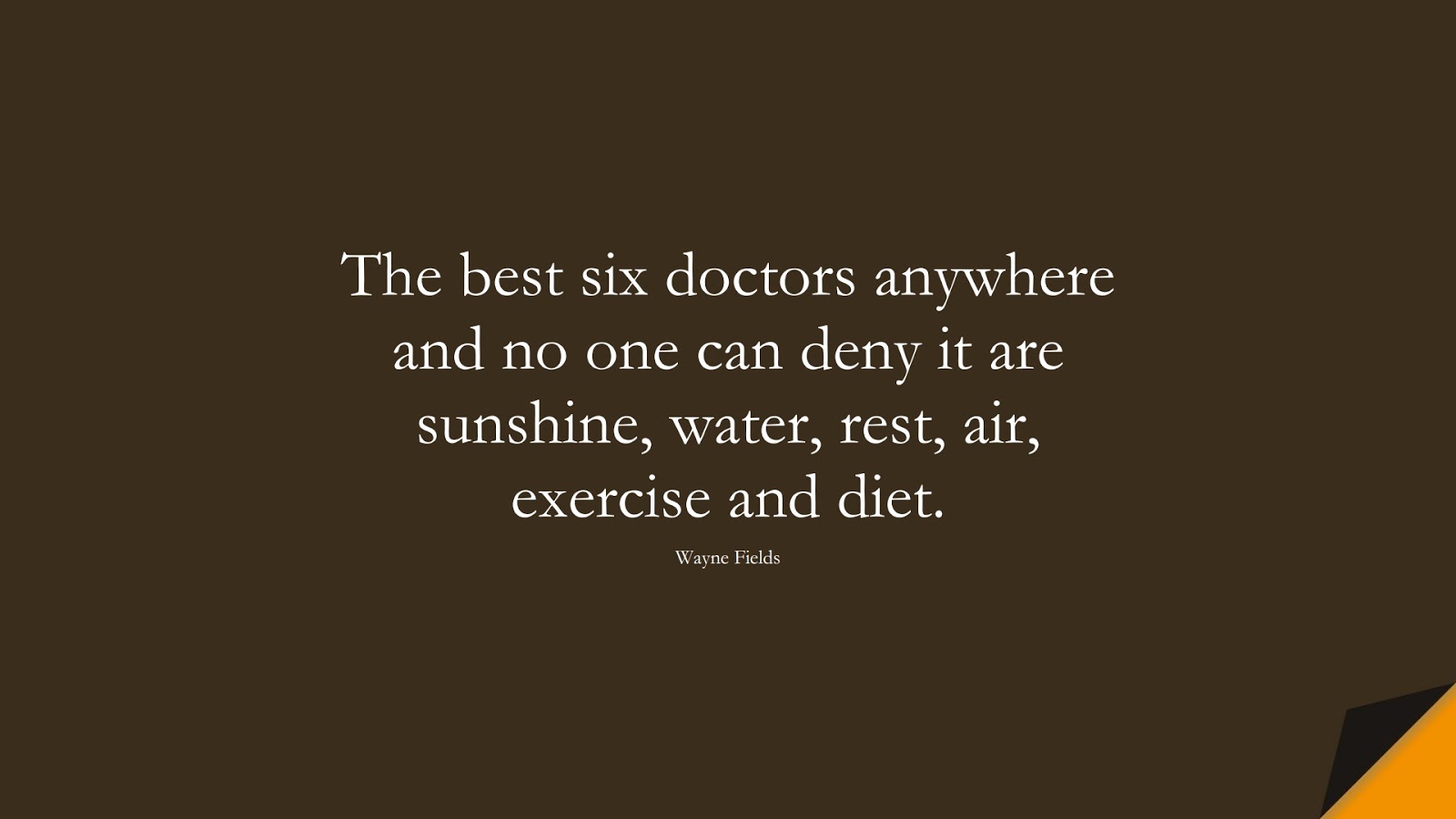 The best six doctors anywhere and no one can deny it are sunshine, water, rest, air, exercise and diet. (Wayne Fields);  #HealthQuotes