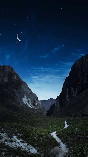 Paisagem, Montanha, Lua, Noite, Wallpaper para Tela de Bloqueio