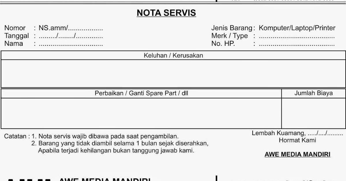 Awe Media Mandiri: Contoh Nota Servis dan Penjualan