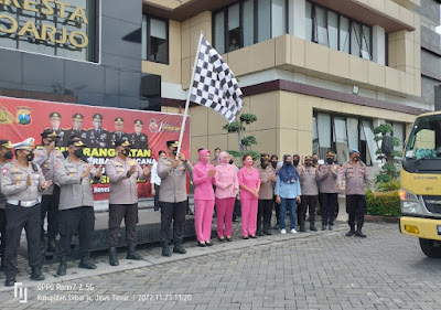 5 Truk Bansos Diberangkatkan Polresta Sidoarjo ke Lokasi Gempa Cianjur