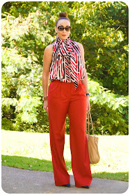 That 70s Style! Vogue 1127 Tie Neck Sleeveless Blouse & Vogue 9032 Red Trousers - Erica Bunker DIY Style!