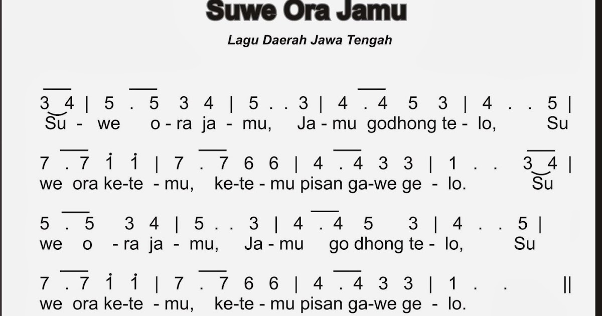 The Viro Notasi Lagu  Daerah Jawa  Tengah  Suwe Ora Jamu
