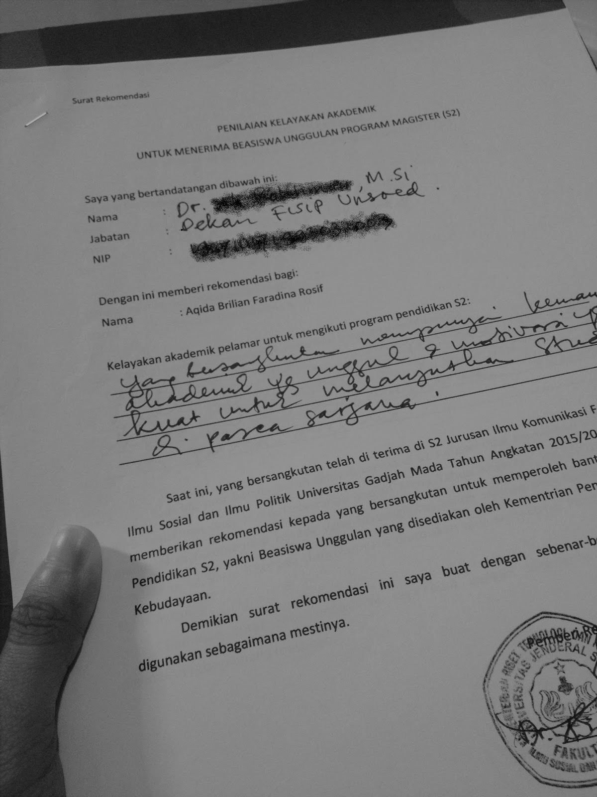 Faradina Contoh Surat  Rekomendasi  untuk Melamar S2 dan 