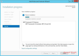 installtion progress - .NET Framework 3.5 on Windows Server 2012