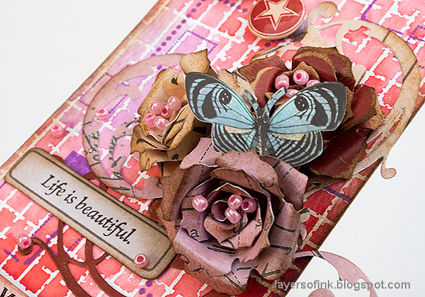 Layers of ink - Dimensional Rose Tag Tutorial by Anna-Karin Evaldsson. With Simon Says Stamp Solid Grid Background stamp.