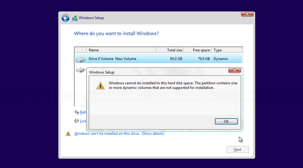 حل مشكلة Windows Cannot Be Installed To This Disk عند تثبيت ويندوز
