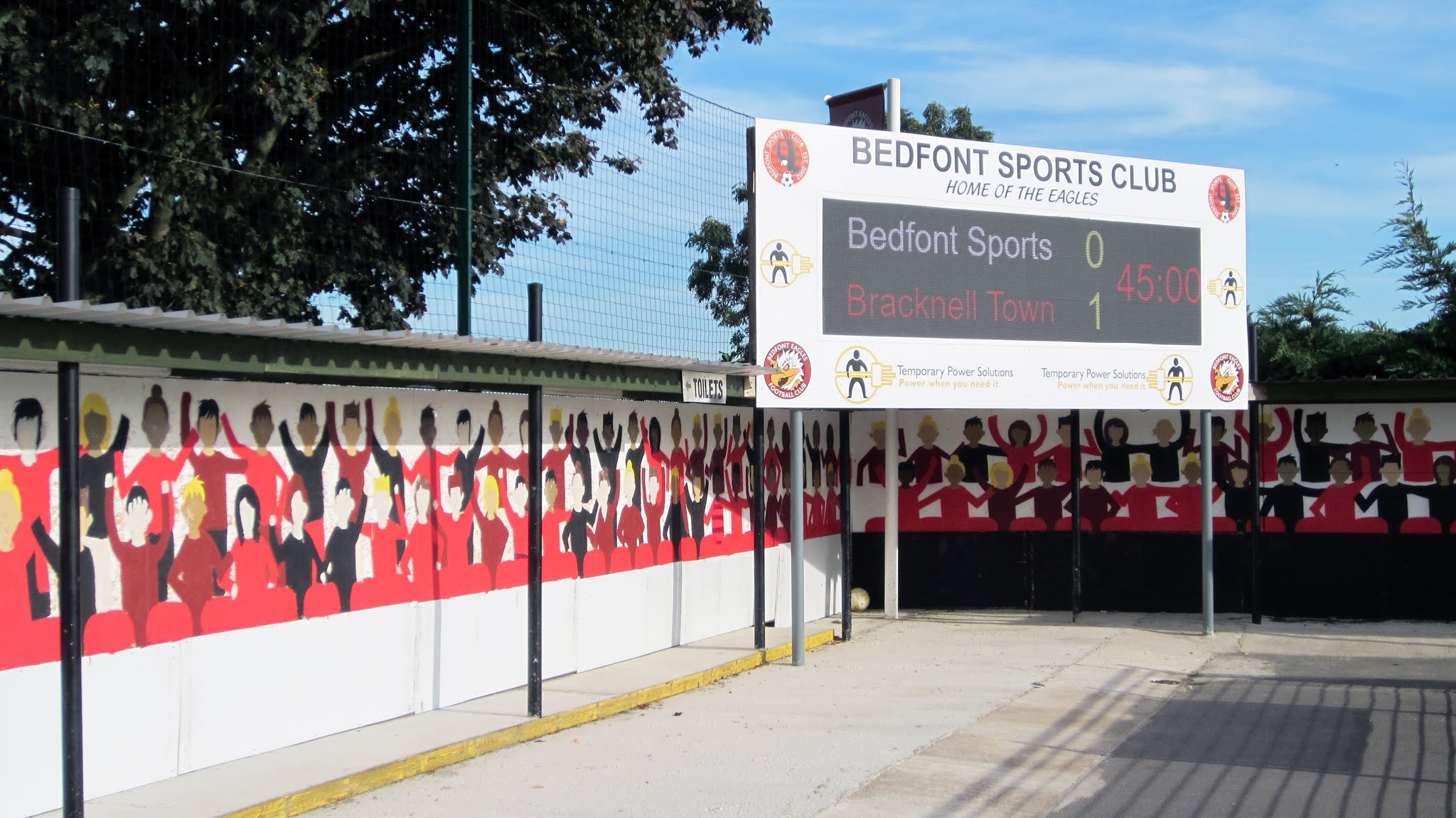 Scoreboard at the Bedfont Sports Recreation Ground