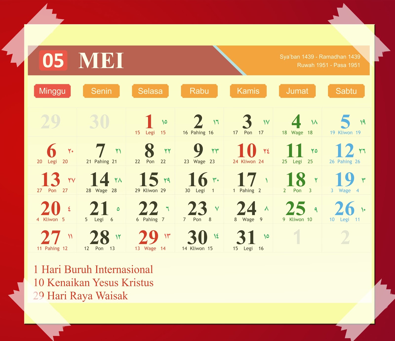 Download Kalender 2018 Hijriyah Jawa Dan Pasaran