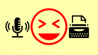 Crazy Comedy Humor and Satire Image of microphone, smiley-face, and typewriter