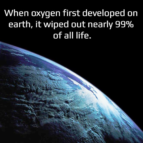 When oxygen first developed on earth, it wiped out nearly 99% of all Human life 