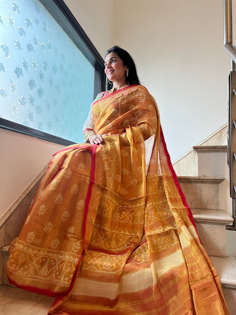 Mustard yellow cotton patola saree