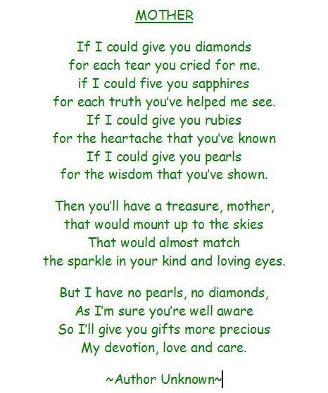 poems for mom from daughter. to his Mommy on the first