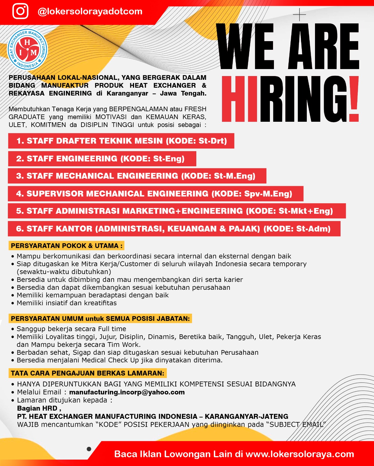 Loker Mei 2025 di PT Heat Exchanger Manufacturing Indonesia Karanganyar