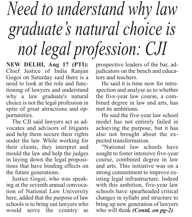 Need to understand why law graduate ’ s natural choice is not legal profession: CJI