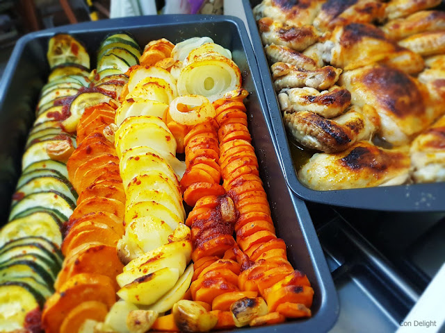 roasted vegetables and chicken