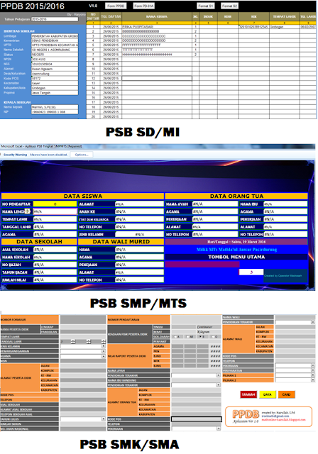 Saya persembahkan kumpulan Aplikasi Penerimaan Siswa Baru   Aplikasi PSB Microsoft Excel Jenjang SD/SMP/SMA/SMK/MA