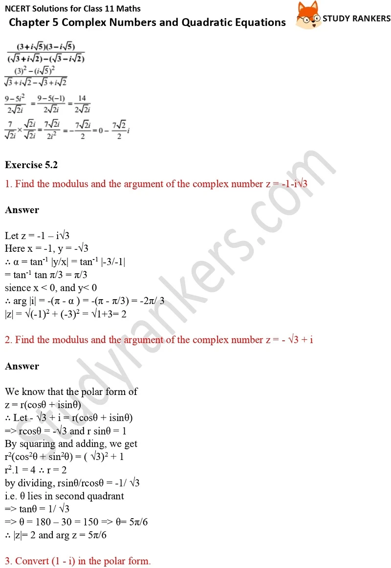 NCERT Solutions for Class 11 Maths Chapter 5 Complex Numbers and Quadratic Equations 4