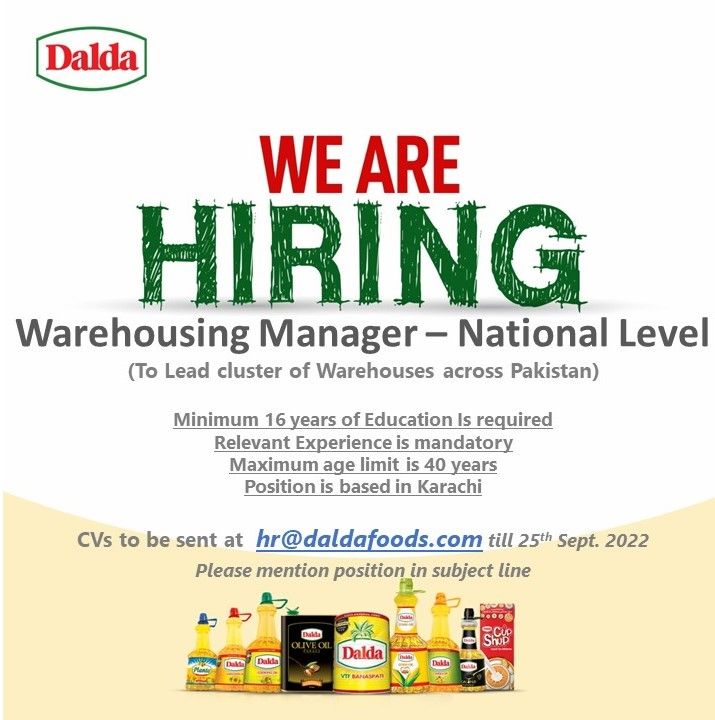 Dalda Foods Limited Jobs for Warehousing Manager