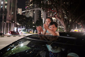 Siblings Lucas Low, four; and Hayley Low, eight; clapping in appreciation of Covid-19 frontline workers, at Cantonment Road on March 30, 2020.