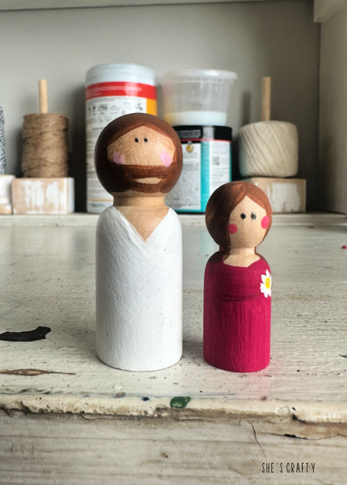 Jesus and Me painted peg dolls.