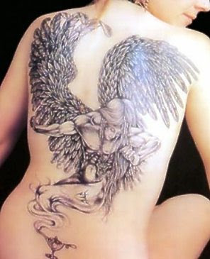 cute,celebrities,cool, tattoos,female, lowerback,lettering,male,girls,tribal,Big Angels Tattoo