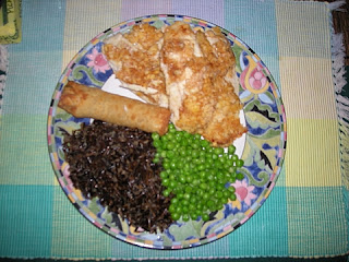 tilapia, wild rice, and peas