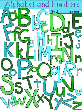 http://www.teacherspayteachers.com/Product/Alphabet-and-Numbers-Doodle-Clipart-Greens-and-Blues-1195910